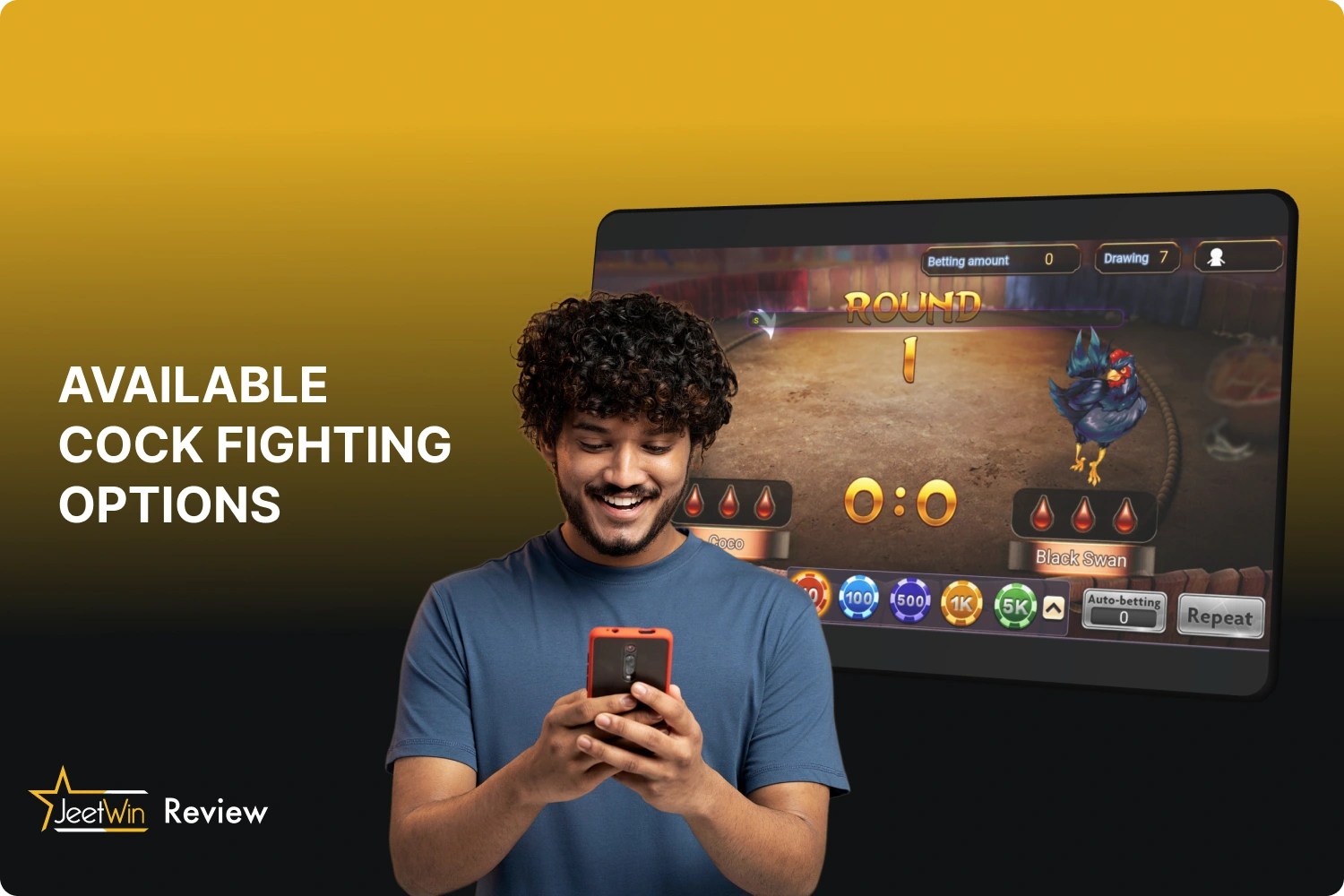 Jeetwin has several cock fighting options available to Indian users