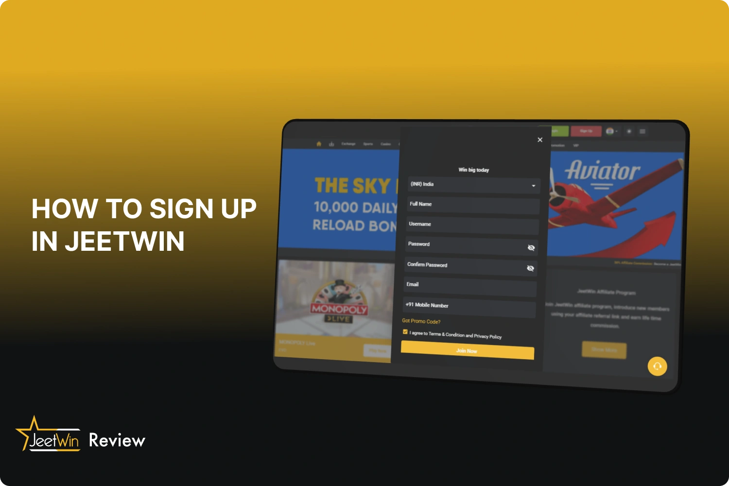 Gamblers from India need to follow a few simple steps to sign up in Jeetwin online casino