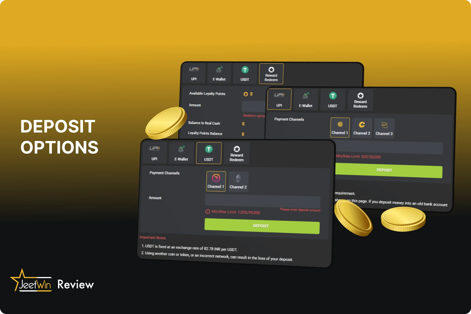 Jeetwin provides various deposit options for gamblers in India